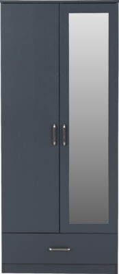 Dakota 2 Door Mirrored Wardrobe with Drawer – Space Saving Storage