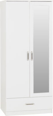 Dakota 2 Door Mirrored Wardrobe with Drawer – Space Saving Storage