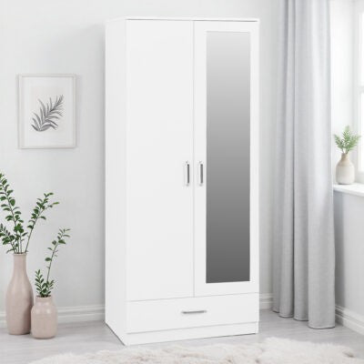 Dakota 2 Door Mirrored Wardrobe with Drawer β Space Saving Storage
