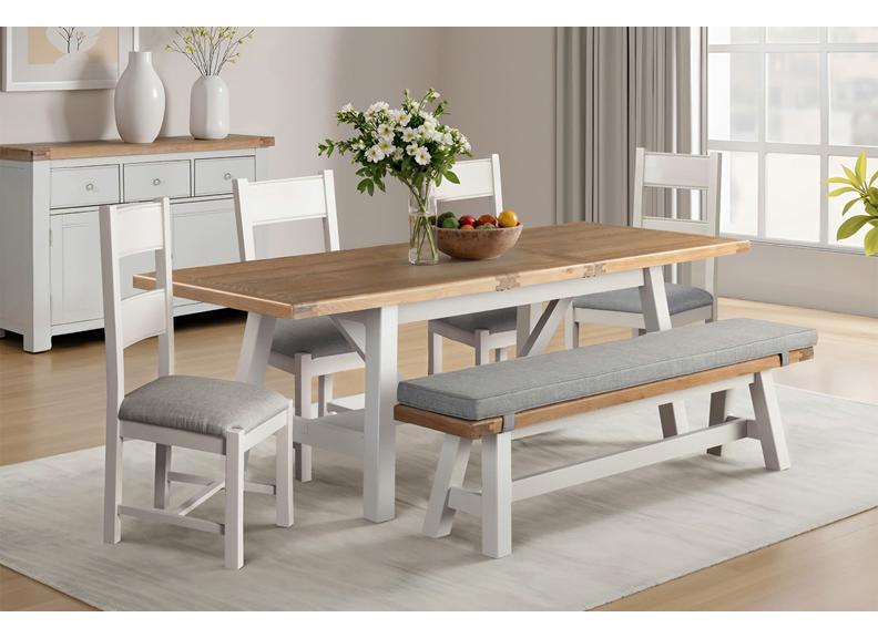 Doune Refectory Extending Dining Set – Taupe with Washed Oak Tops