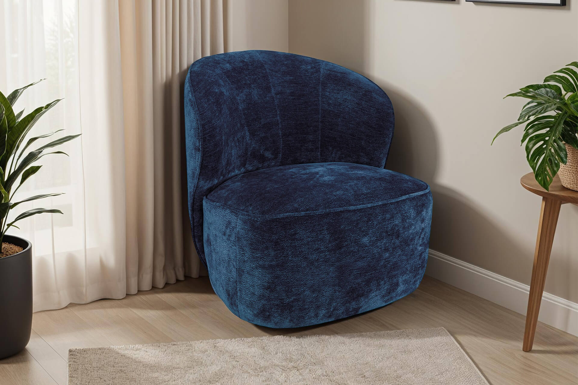 Edie Swivel Accent Chair – Blue Upholstery with Smooth Swivel Function