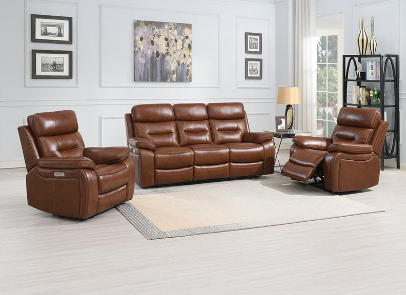 Egan Bison Saddle Leatherette Powered Reclining 3 Seat Sofa (Pre-Order)
