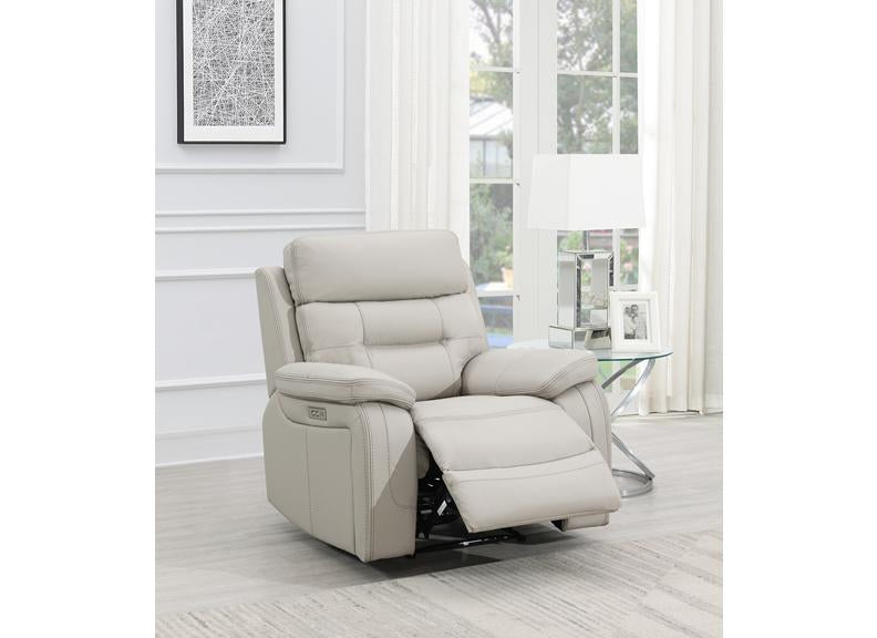 Egan Light Grey Leatherette Powered Reclining Armchair