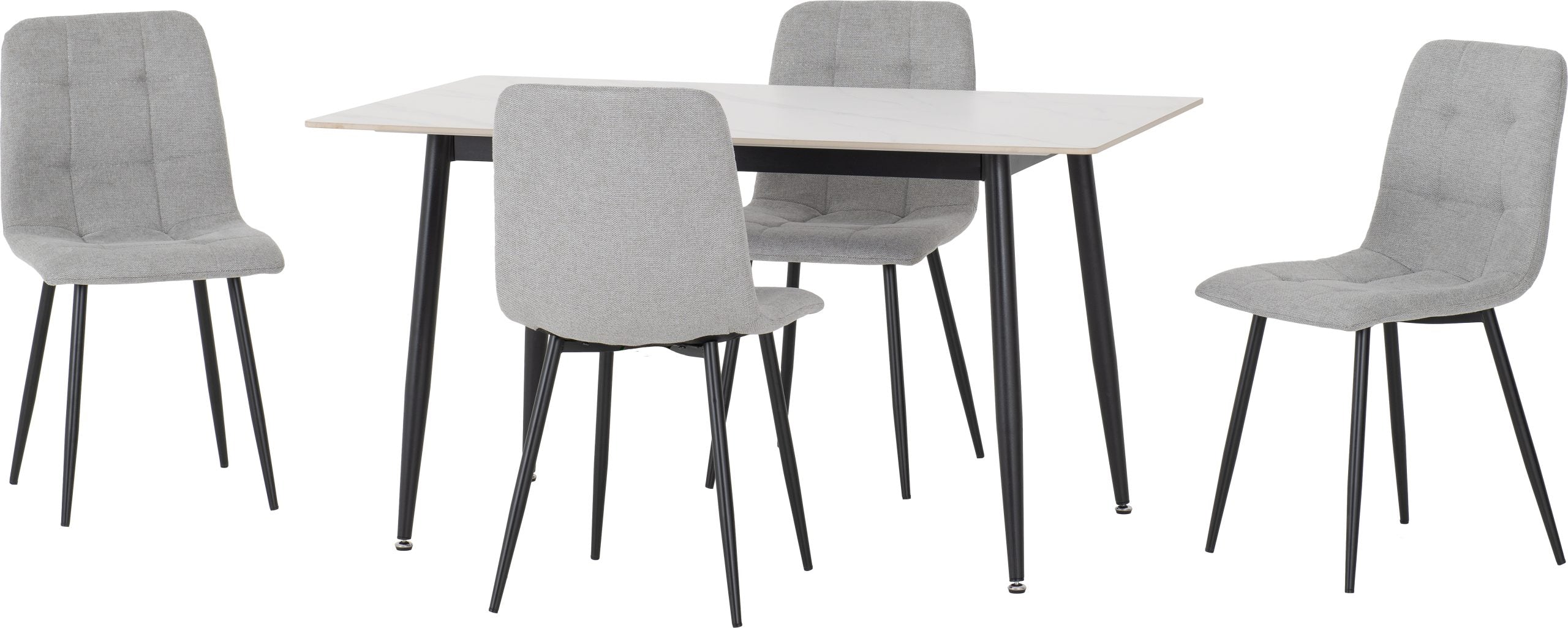 FENTON DINING SET (X4 CHAIRS) - WHITE/LIGHT GREY FABRIC