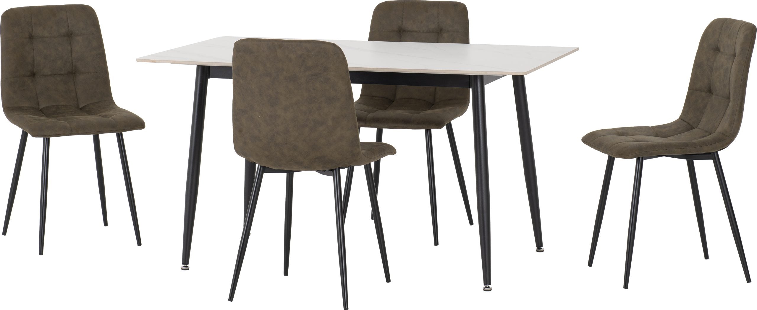 FENTON DINING SET (X4 CHAIRS) - WHITE/OLIVE GREEN SUEDE FABRIC