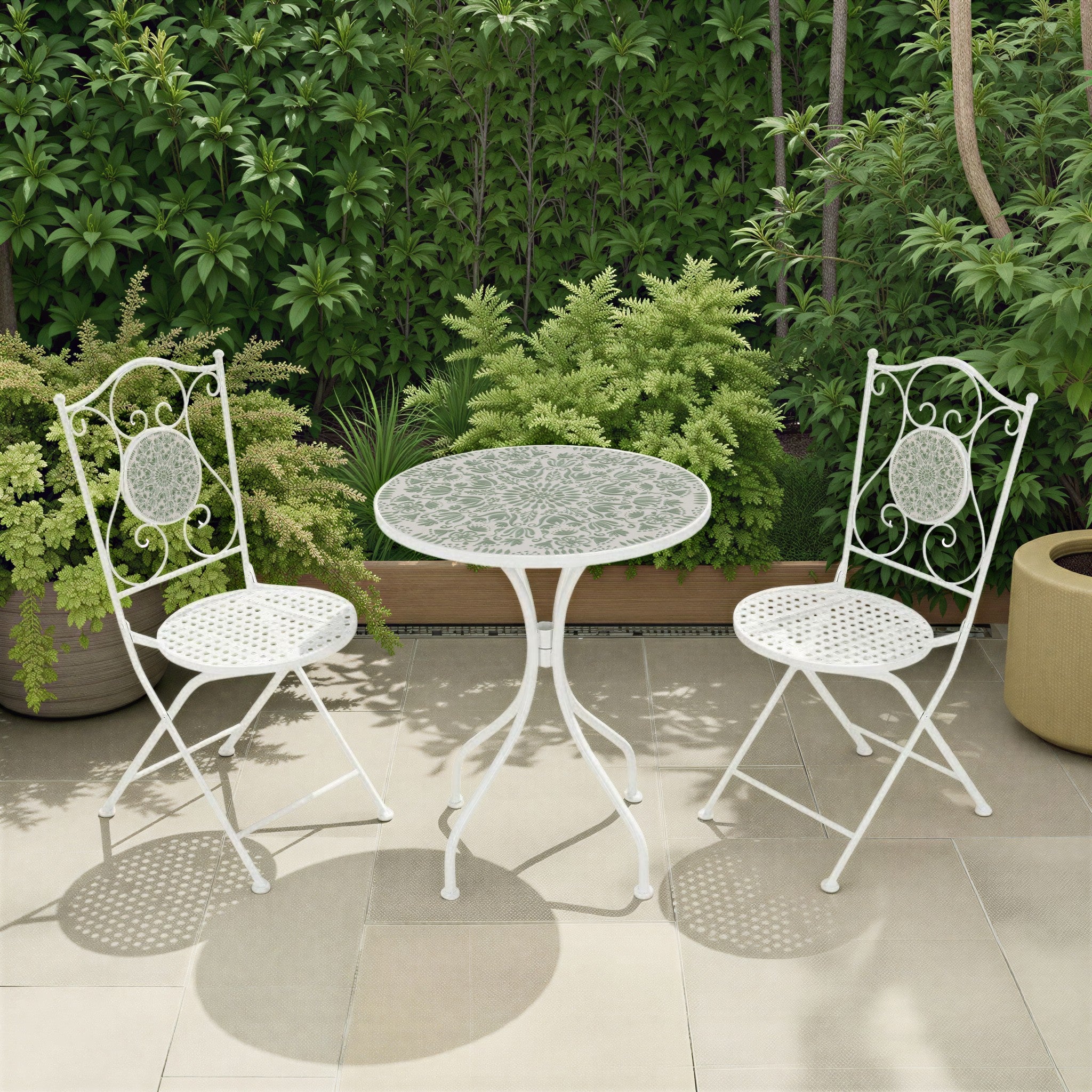 Ferne Patio Dining Set White/Green Leaf