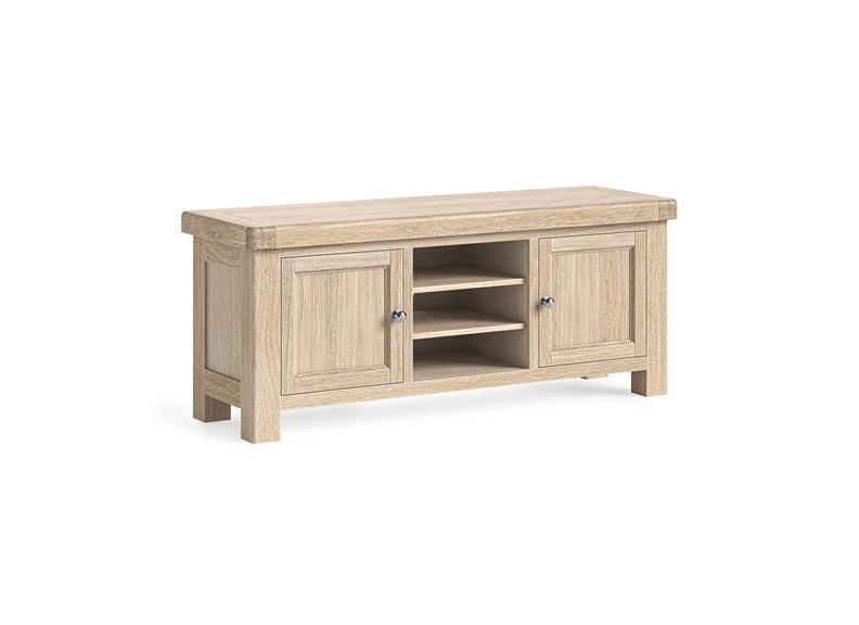 Normandy TV Unit 140cm | Solid Oak With Whitewashed Finish