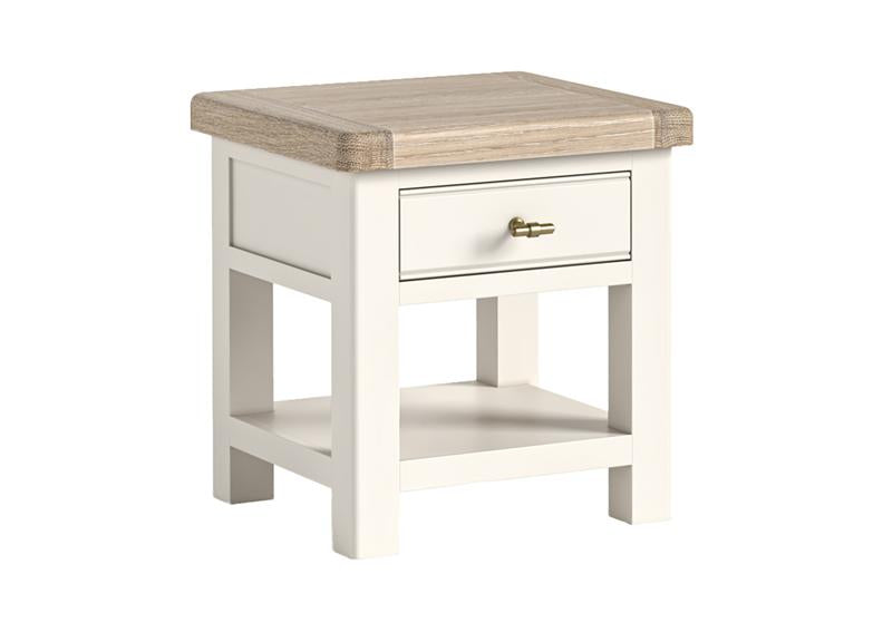 Windsor Lamp Table With Shelf - Rustic Country Style Occasional Furniture With A Coconut White Frame & Oak Top – (GLH)