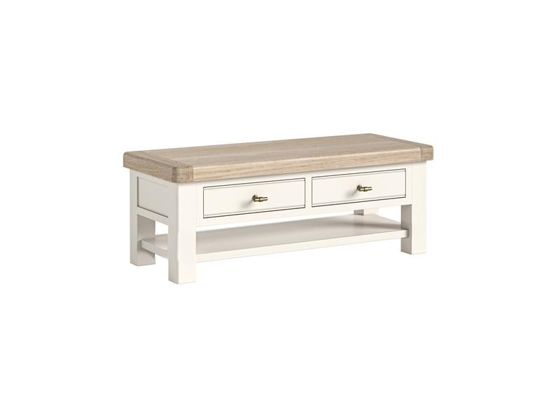 Windsor Coffee Table With Drawers - Rustic Country Style Occasional Furniture With A Coconut White Frame & Oak Top – (GLH)