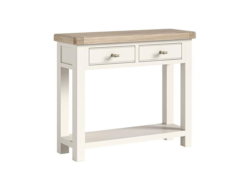 Windsor Condole Table With Drawers - Rustic Country Style Occasional Furniture With A Coconut White Frame & Oak Top – (GLH)