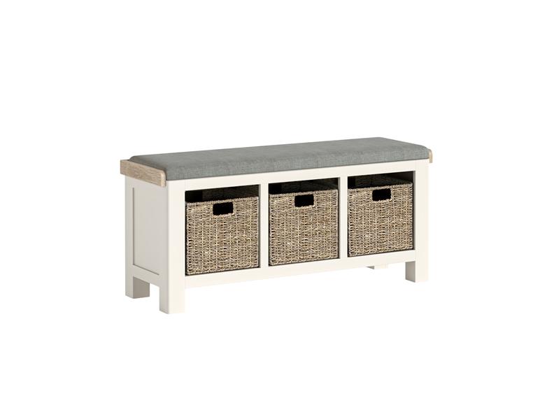 Windsor Storage Bench In Coconut White Frames & Oak Tops – Rustic Country Style Furniture (GLH)