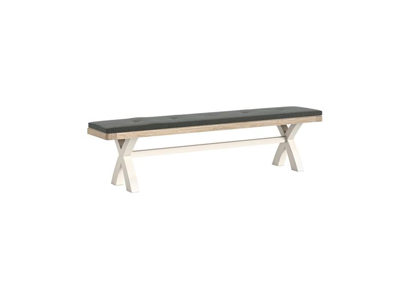 Windsor Cross Bench In Coconut White Frames & Oak Tops – Rustic Country Style Furniture (GLH)