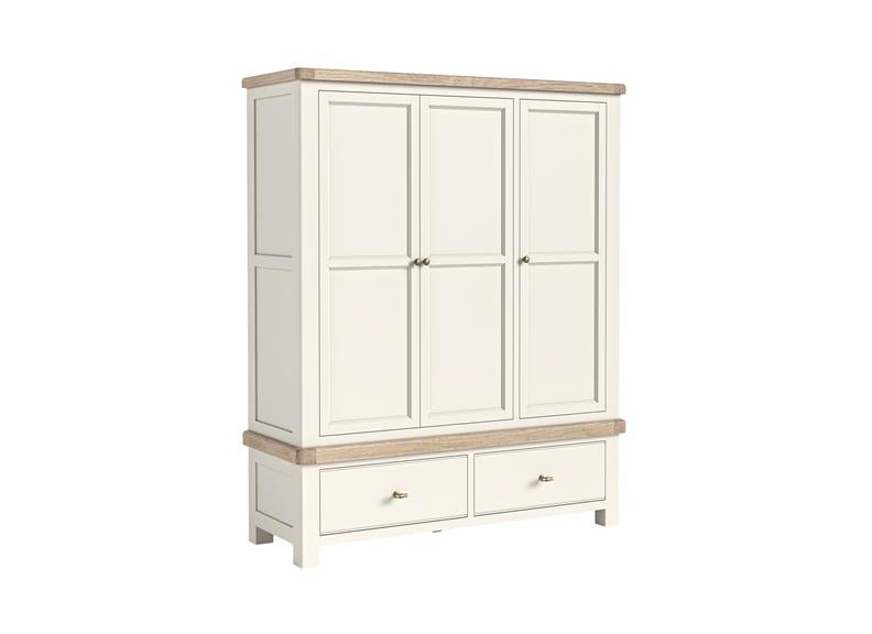 Windsor Triple Wardobe With A Coconut White Frame & Oak Top – Rustic Country Style Bedroom Furniture (GLH)
