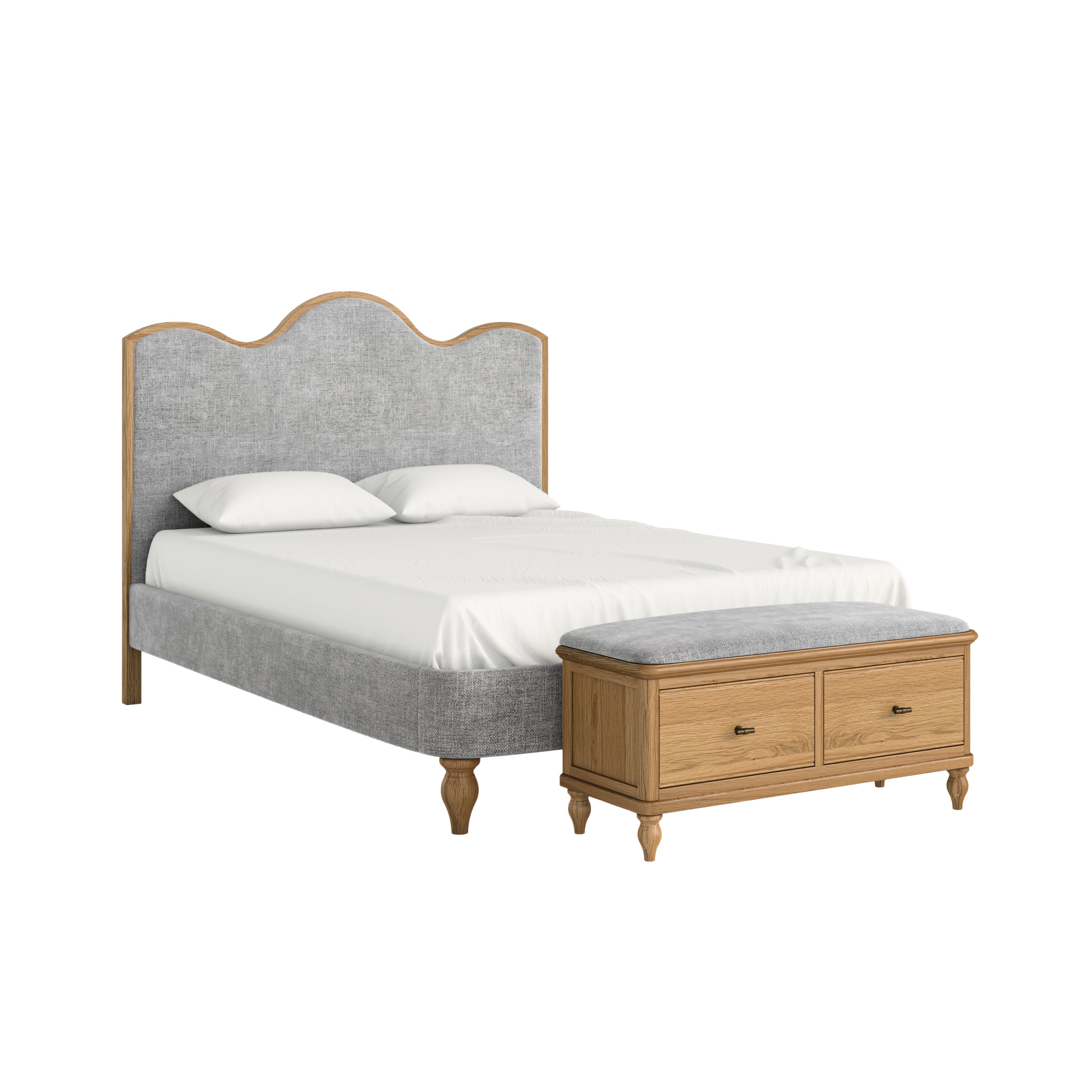 Verona 5' Upholstered Bed Frame – Grey Fabric with Curved Headboard