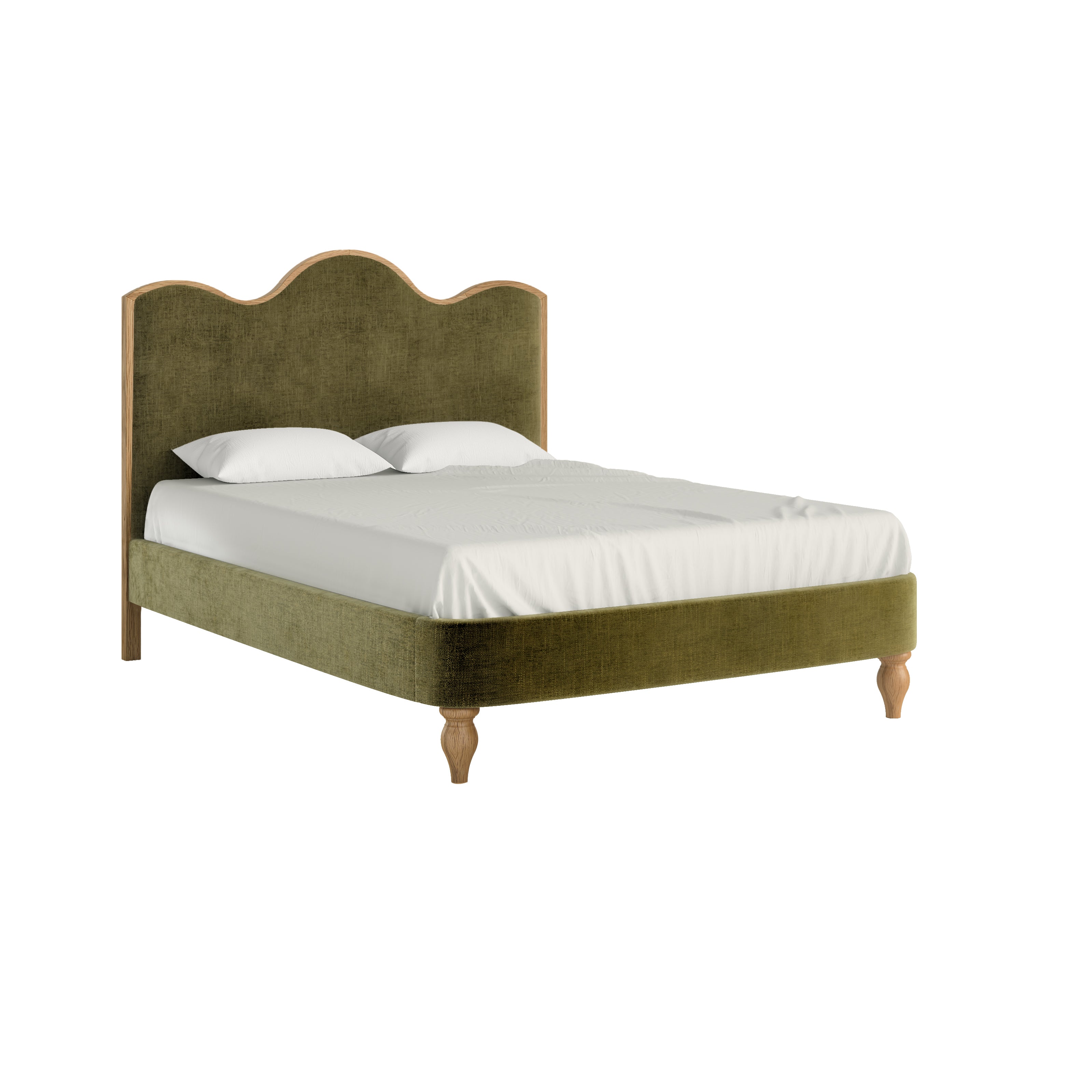 Verona 5' Upholstered Bed Frame – Green Fabric with Curved Headboard