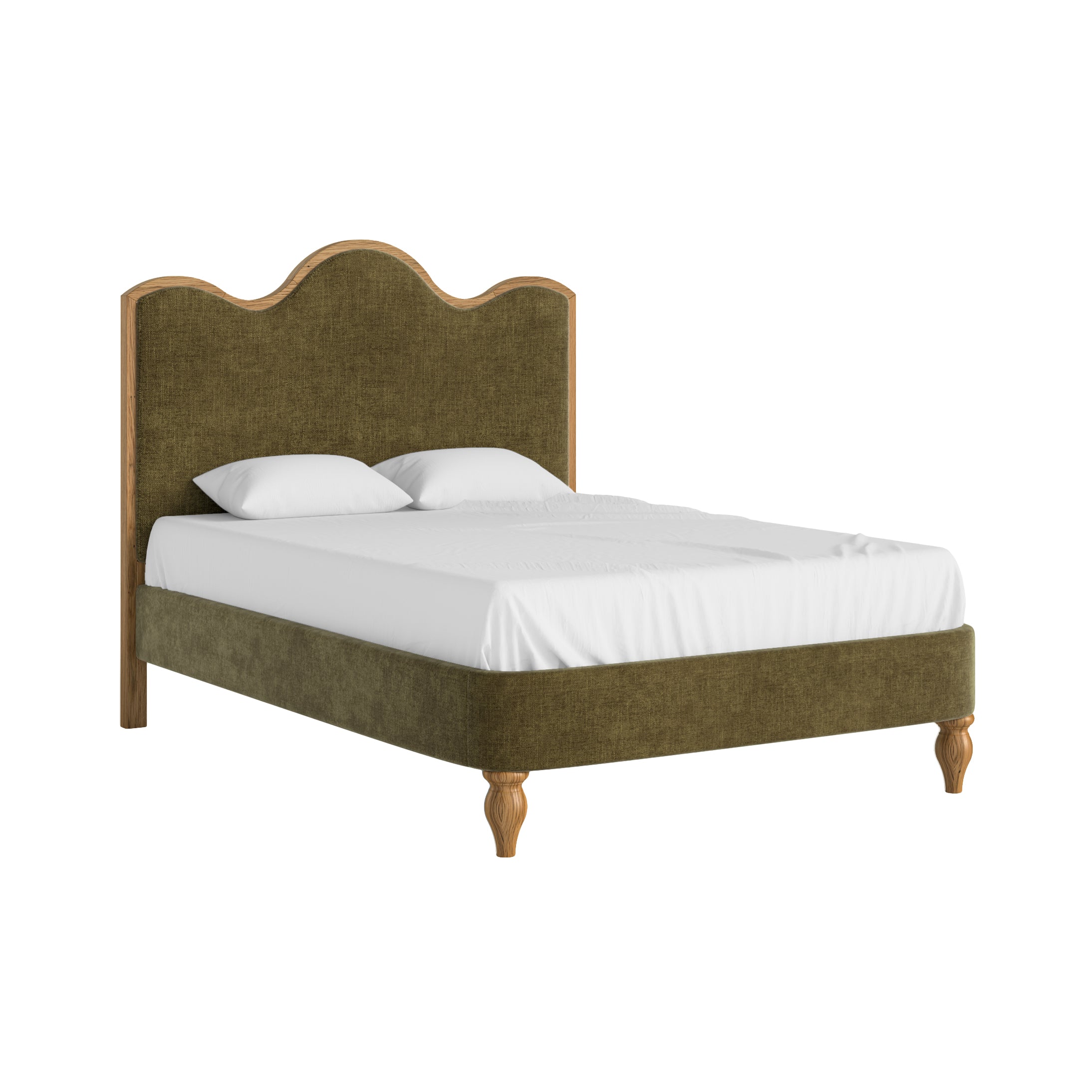 Verona 4'6 Upholstered Bed Frame – Green Fabric with Curved Headboard