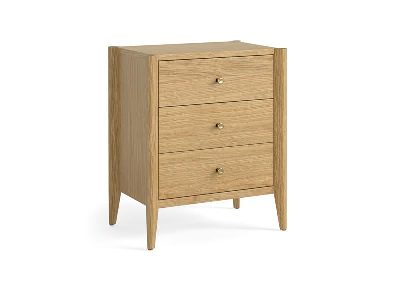 Paris Natural Three Drawer Bedside with Tapered Legs – Stylish Modern Bedroom Furniture