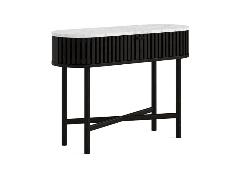 Soho Black Wood Oval Console Table With Marble Top