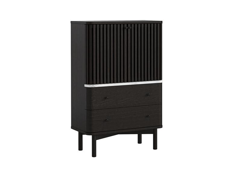 Soho Black Wood Shoe Cabinet - Dark Wood Body With Marble Top