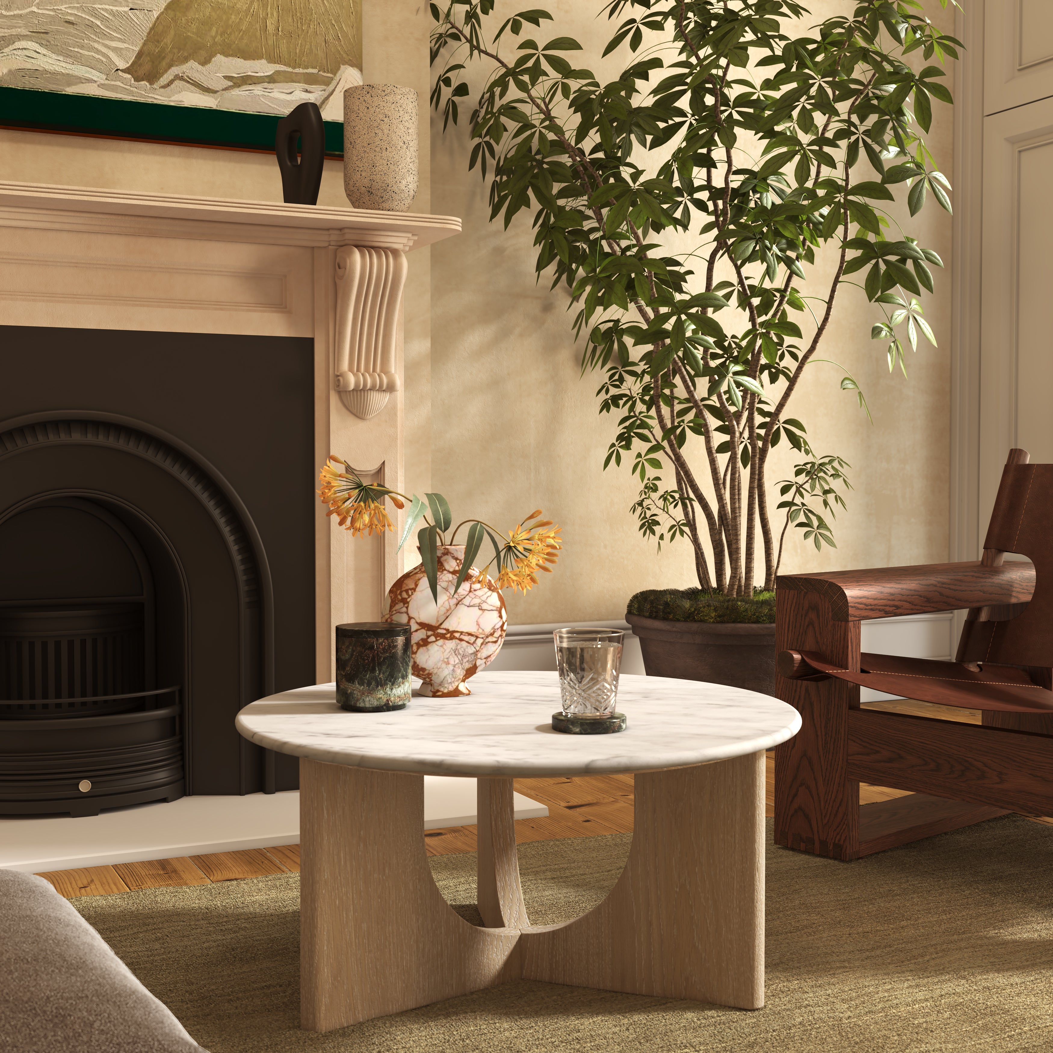 Portobello Round Coffee Table with Marble Top
