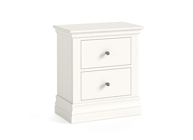 Burgundy Two Drawer Bedside – Smooth White Lacquered Bedside Storage Unit