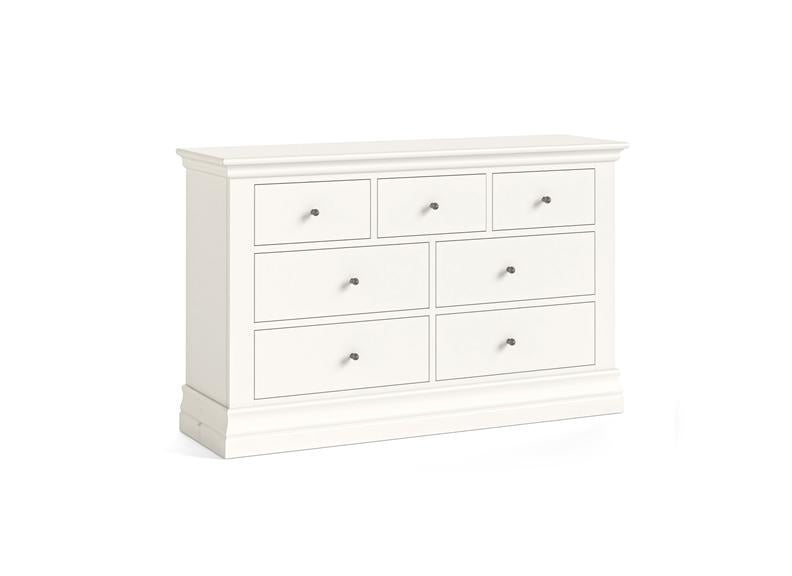 Burgundy 3+4 Wide Chest Of Drawers – Smooth White Lacquered Bedroom Storage Unit