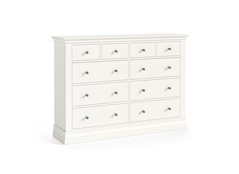 Burgundy 4+6 Wide Chest Of Drawers – Smooth White Lacquered Bedroom Storage Unit