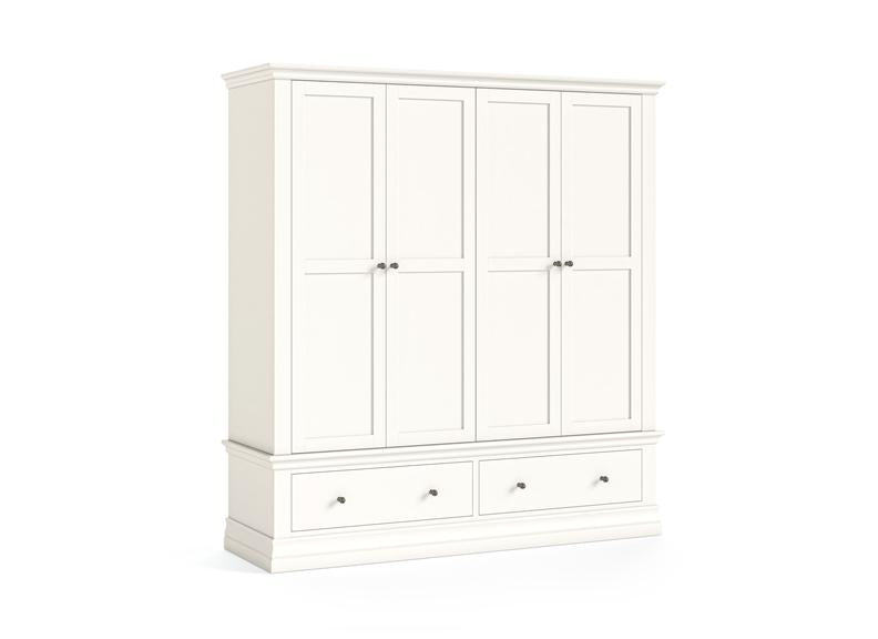 Burgundy Four Door Wardrobe – Smooth White Lacquered Bedroom Storage