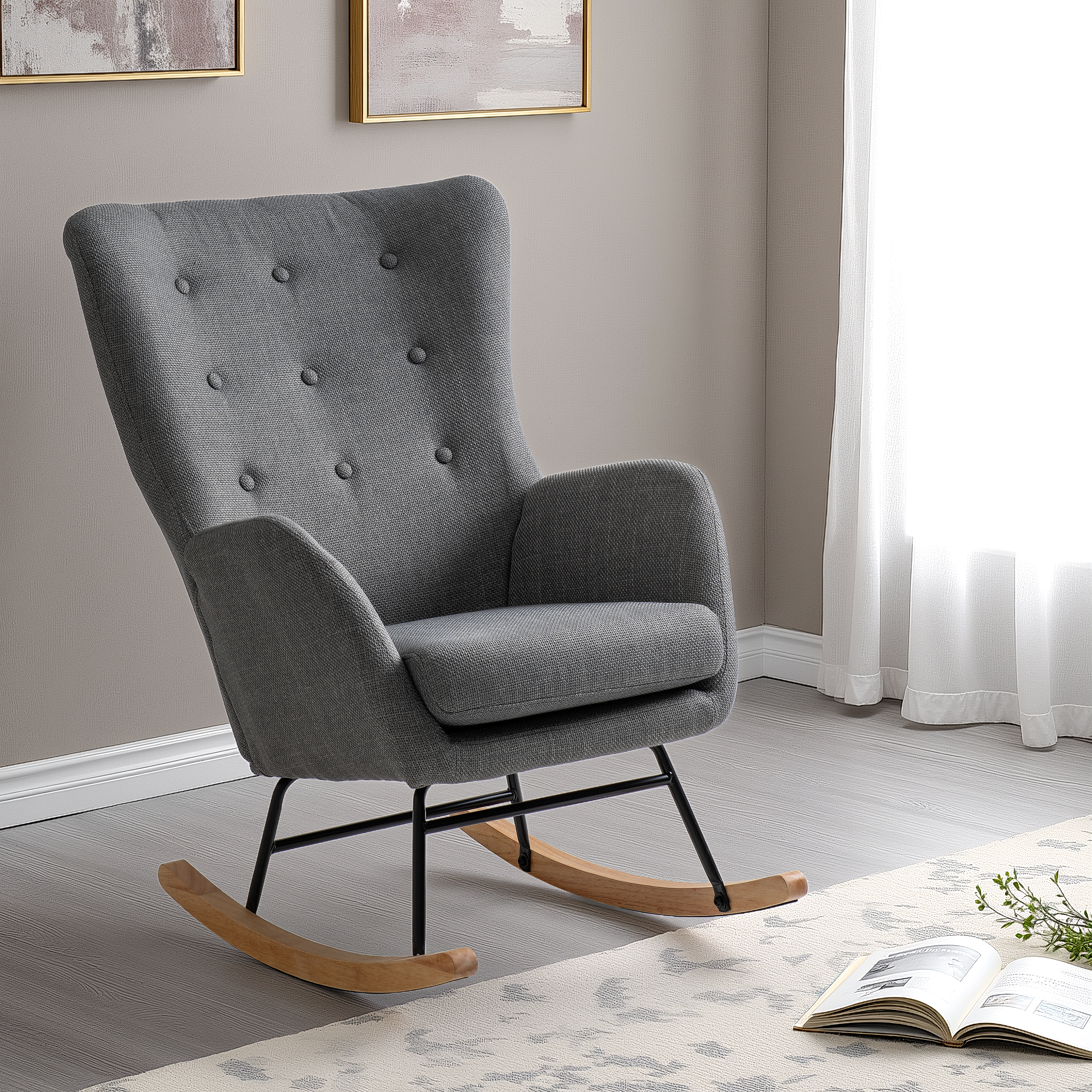 Hayden Rocking Chair Dark Grey Fabric