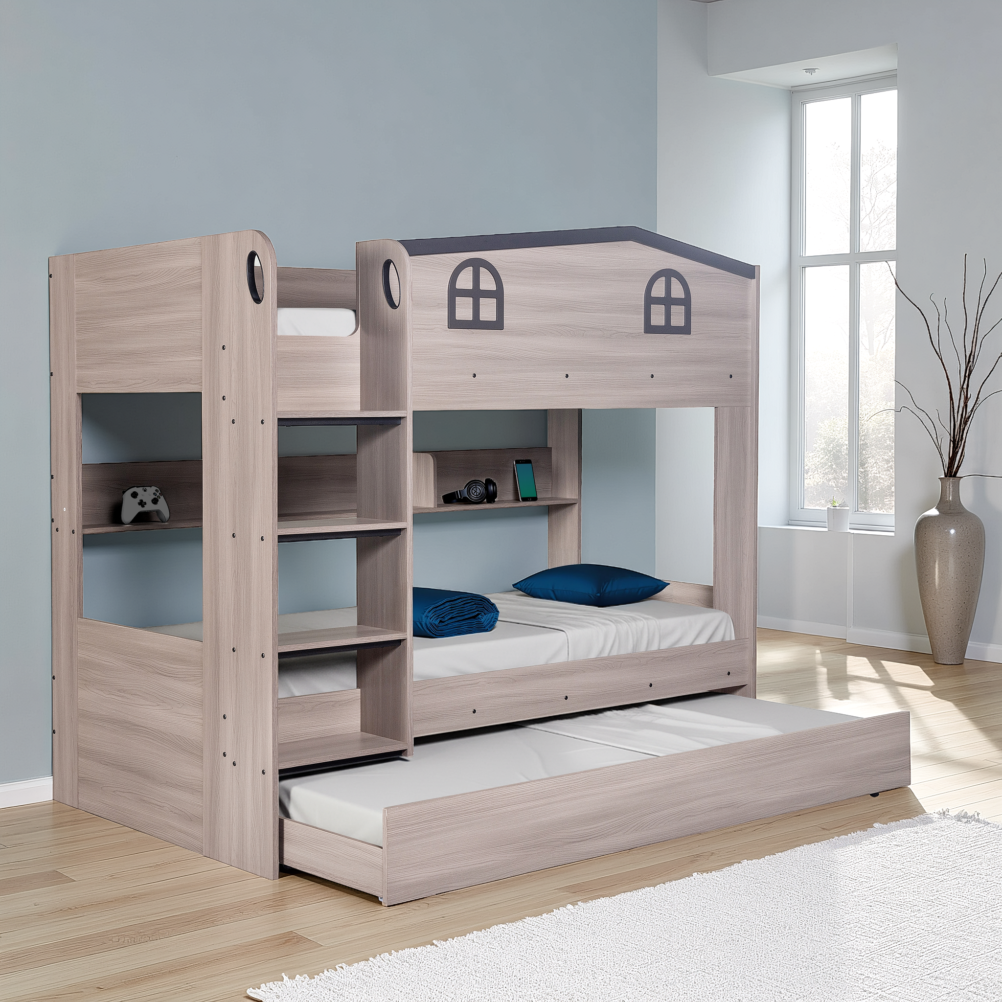 Hector Bunk Bed & Trundle Set Ash Grey
