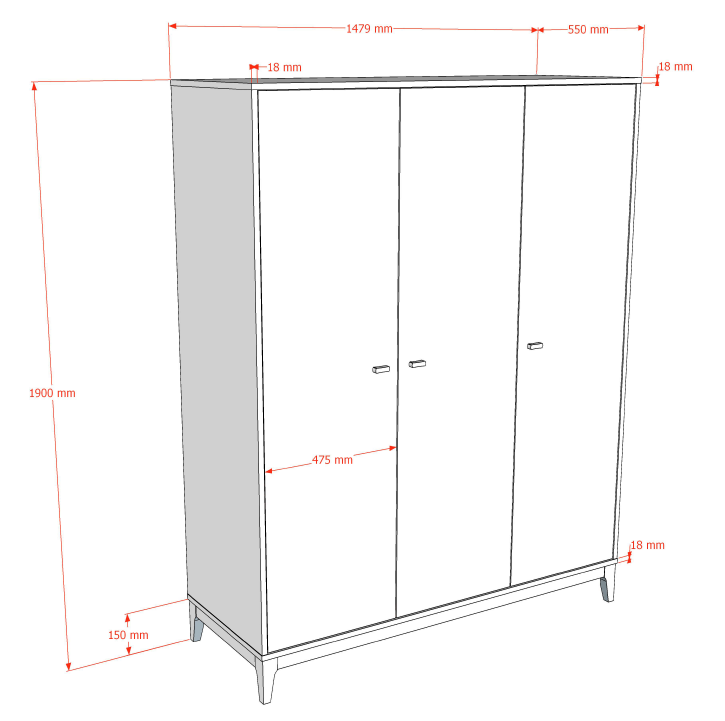Ilyas 3 Door Wardrobe Walnut