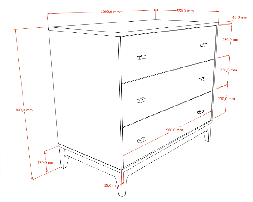 Ilyas Chest Of 3 Drawers Walnut