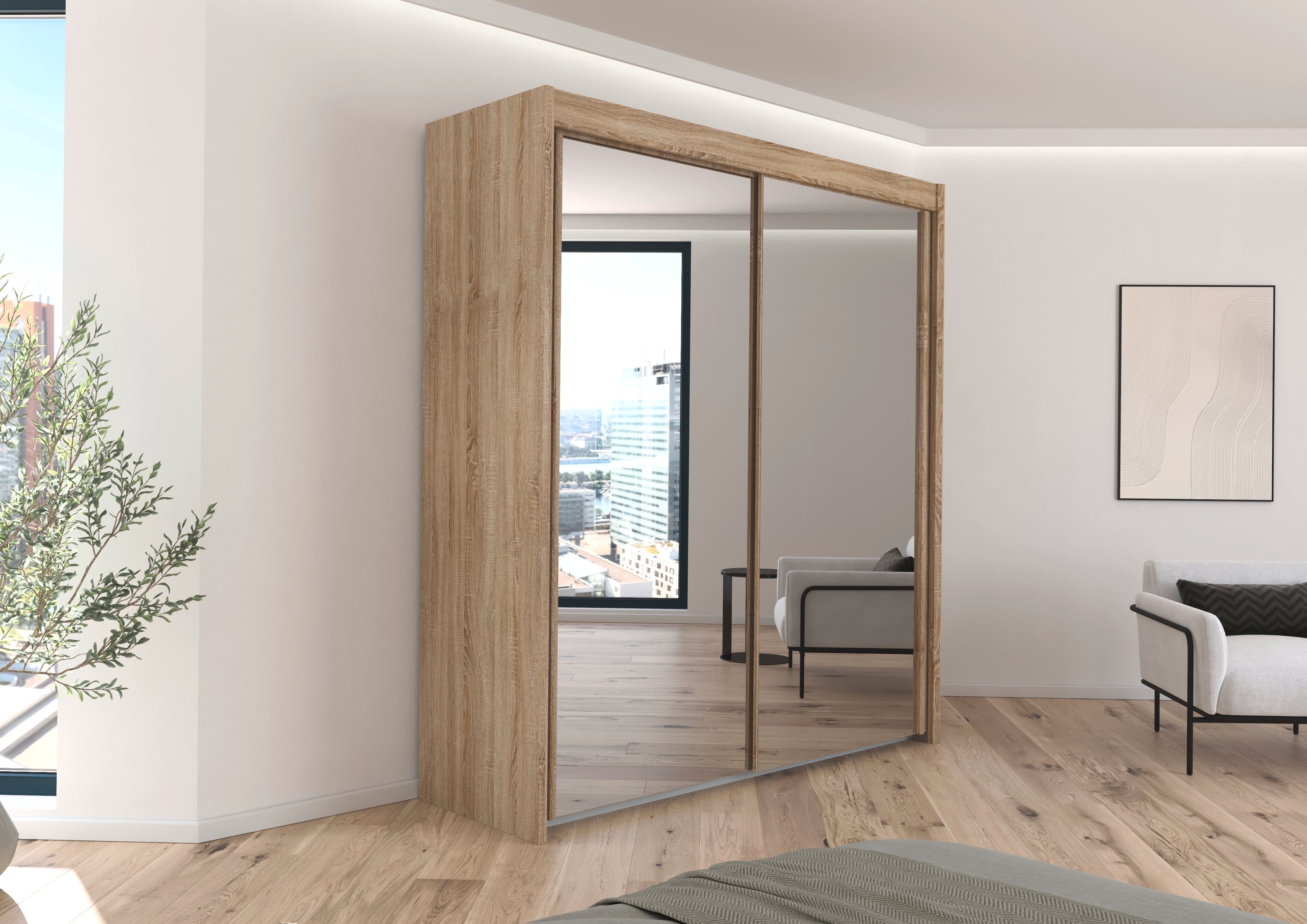 Sovereign Sliderobe - 2m or 2.5m in Oak finish - Free internal divide