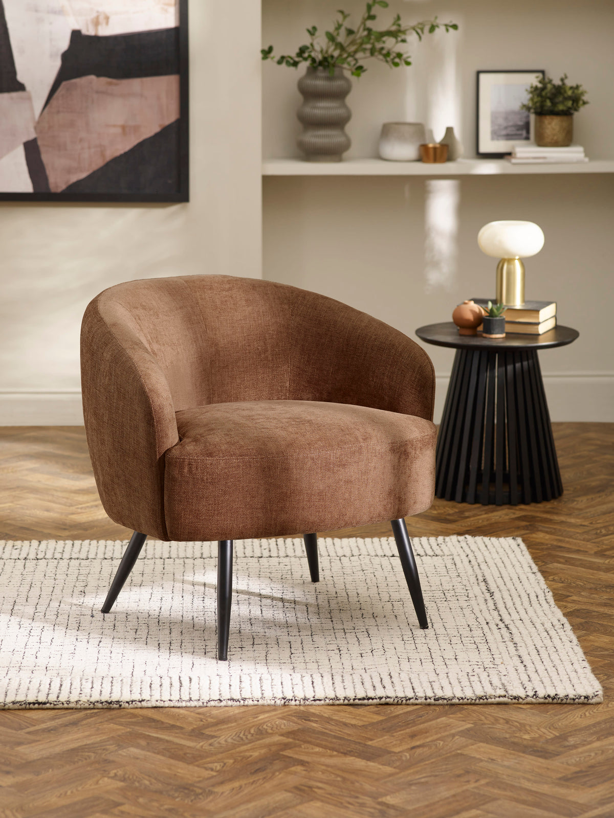 Dahlia Rust Brown Linen-Effect Accent Chair with Black Metal Legs
