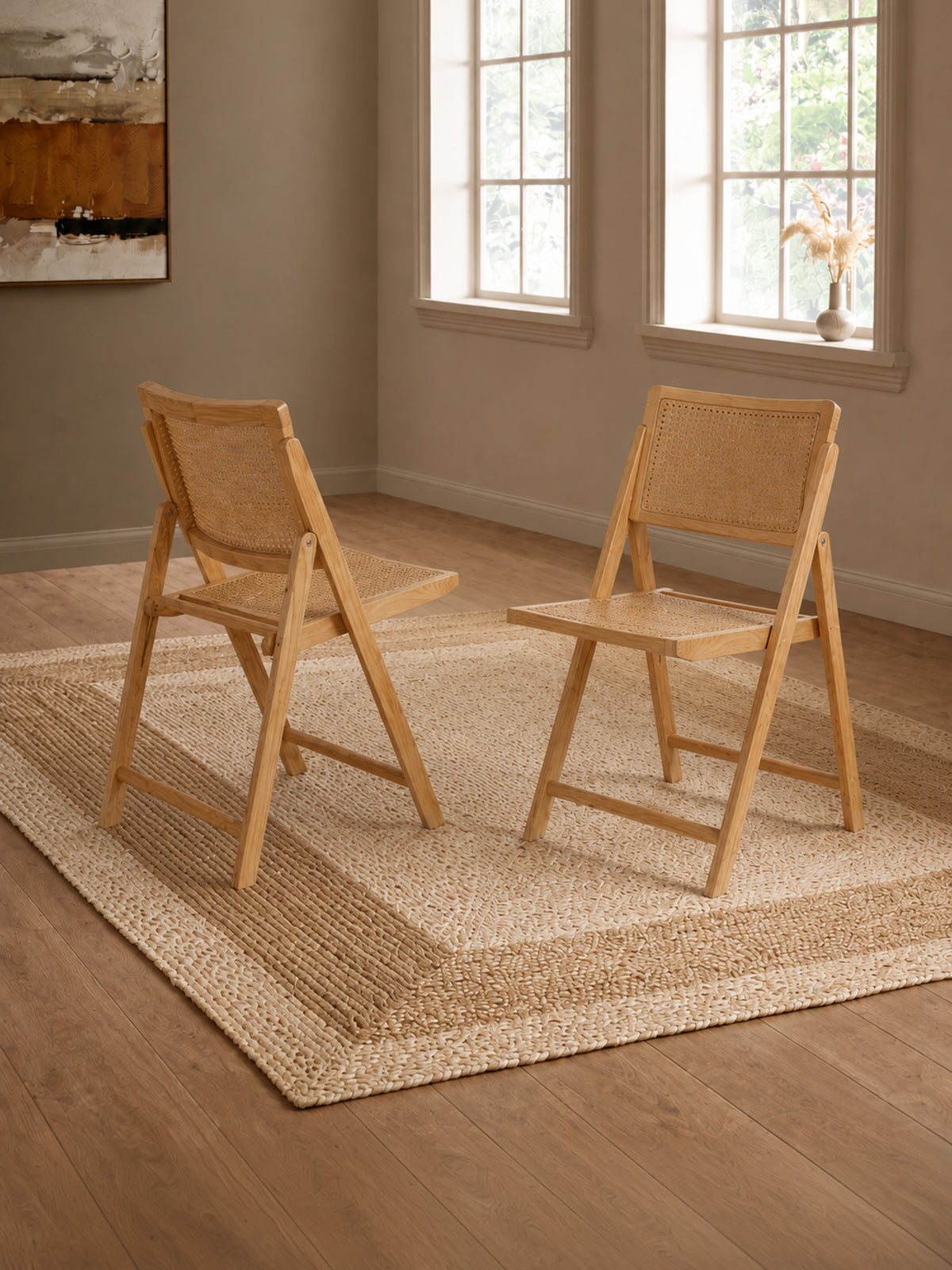Elodie Set of 2 Folding Rattan Dining Chairs – Natural Ash