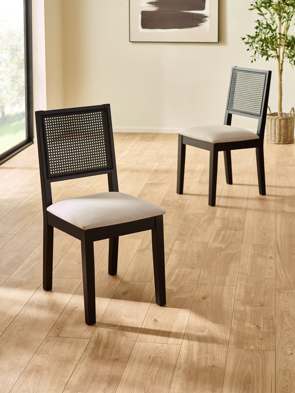 Knoxley Set of 2 Black Oak Rattan Back Dining Chairs