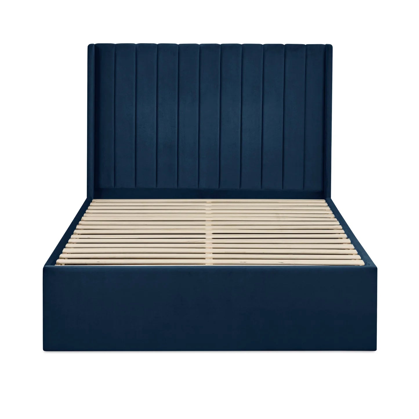 Leila Royal Blue Fabric Bed with Winged Headboard & Underbed Storage