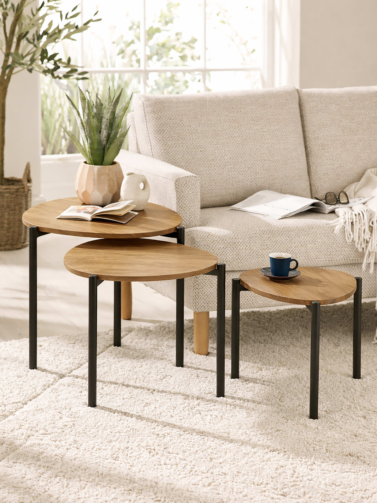 Lorette Oak Effect Teardrop Nest of 3 Side Tables