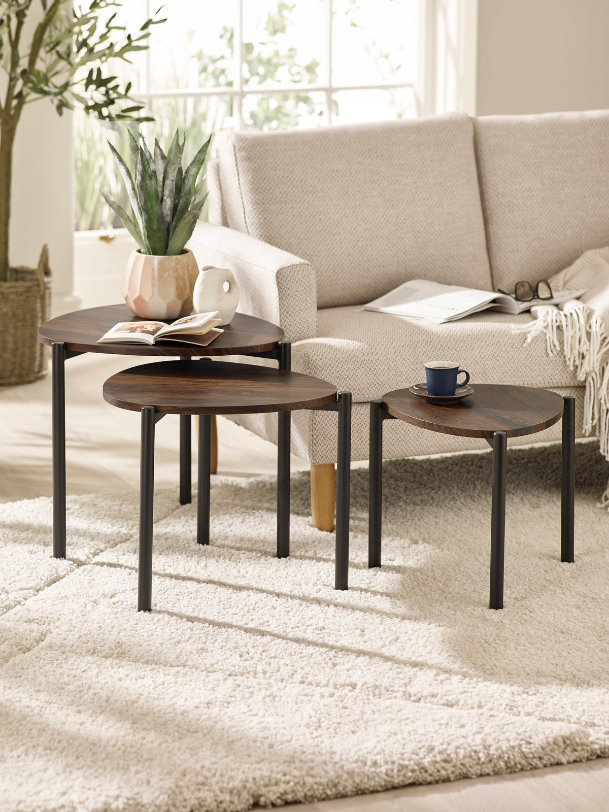 Lorette Walnut Effect Teardrop Nest of 3 Side Tables