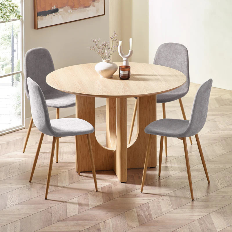 Four Lottie Fabric Dining Chairs – Grey, Green, Blue, Orange – Light Wood Legs – Set of Four