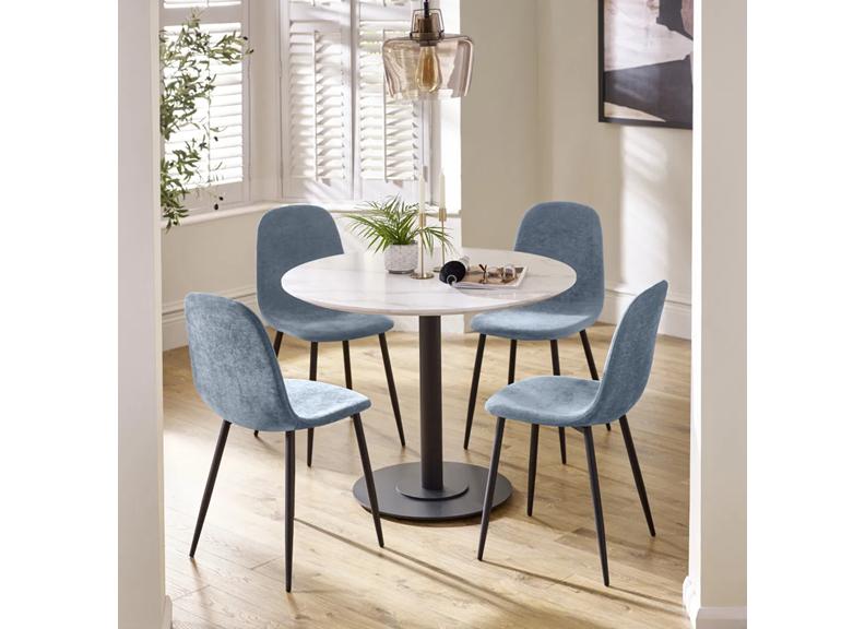 Four Lottie Fabric Dining Chairs β Grey, Green, Blue, Orange β Light Wood Legs β Set of Four
