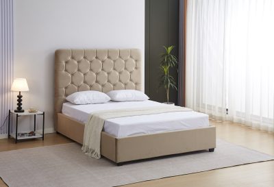 MADISON 4'6" OTTOMAN BED - FAWN VELVET FABRIC