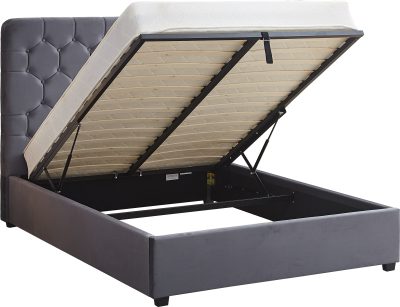 MADISON 4'6" OTTOMAN BED - GREY VELVET FABRIC