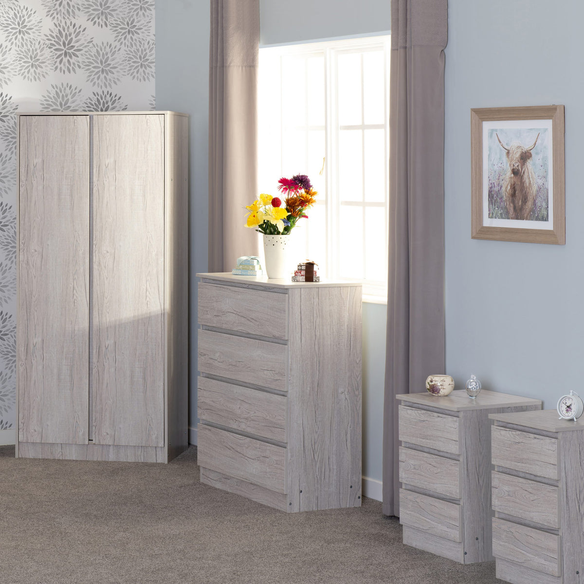 Malvern 2 Door Wardrobe Bedroom Set Urban Snow