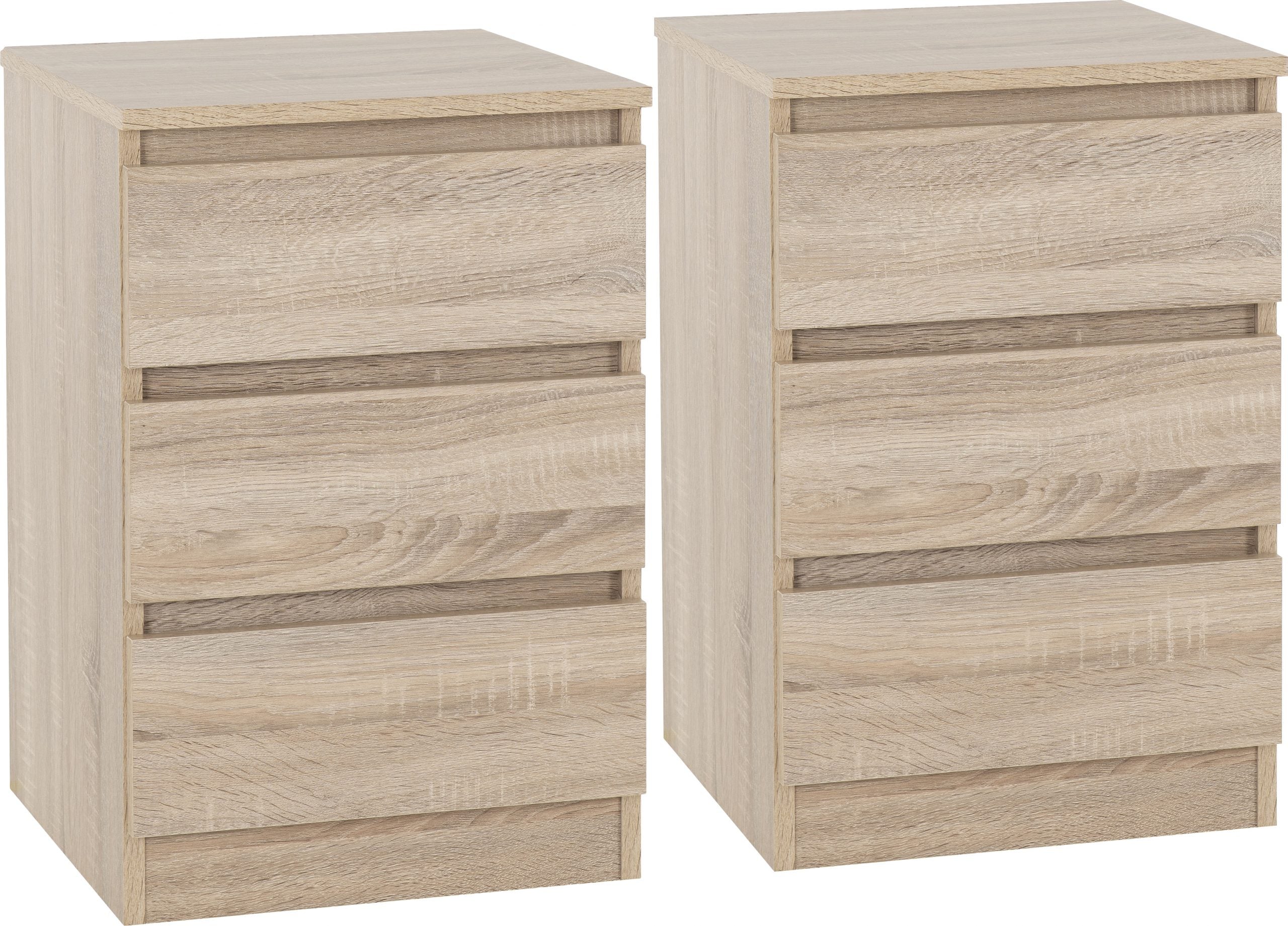 Malvern 3 Drawer Bedside (PAIR) Sonoma Oak Effect
