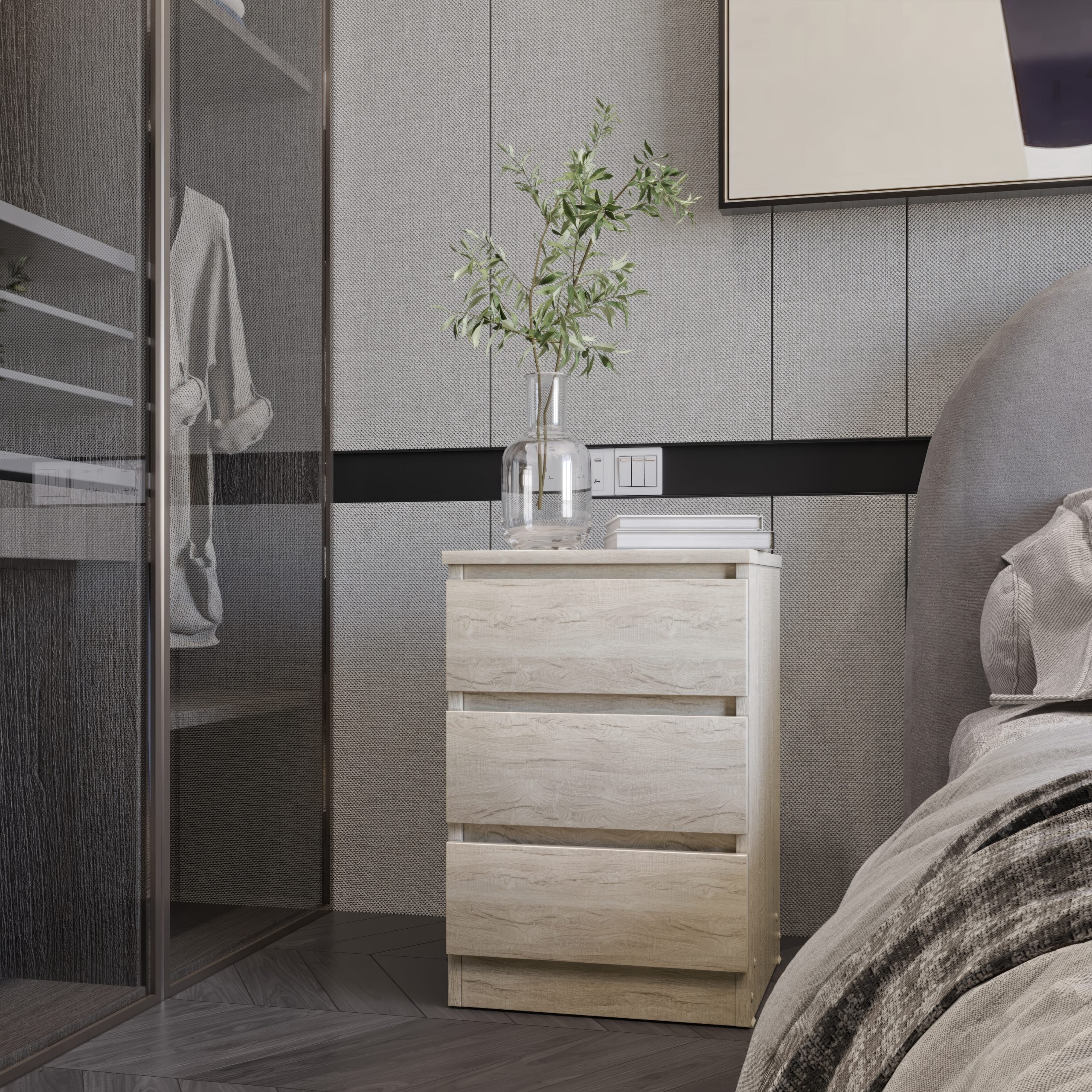 Malvern 3 Drawer Bedside Urban Snow
