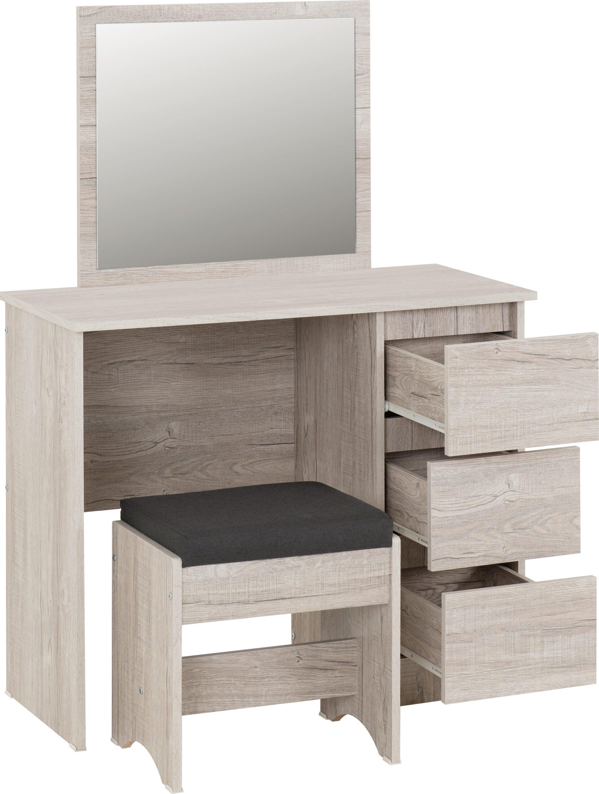 Malvern 3 Drawer Dressing Table Set Urban Snow/Steel Fabric