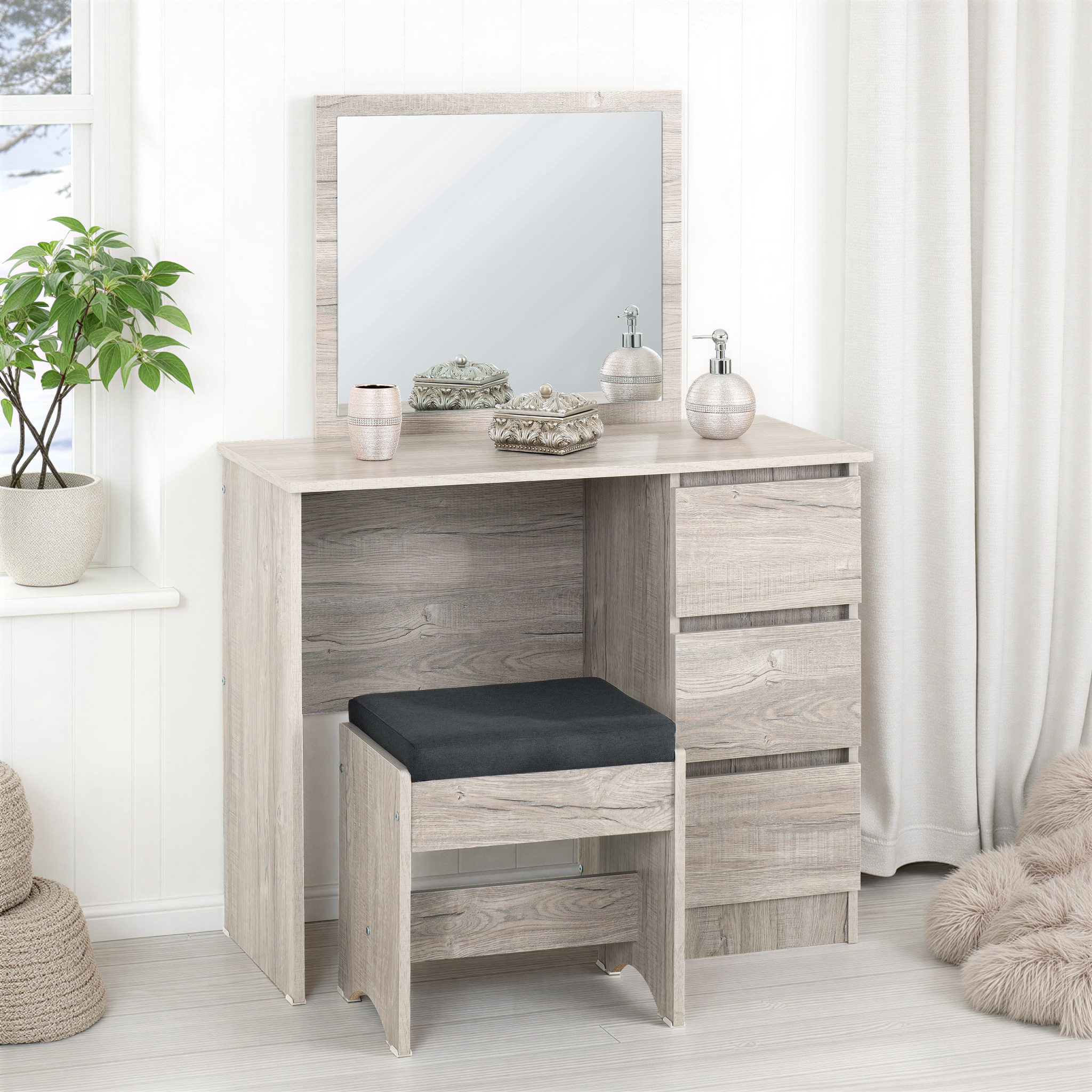 Malvern 3 Drawer Dressing Table Set Urban Snow/Steel Fabric