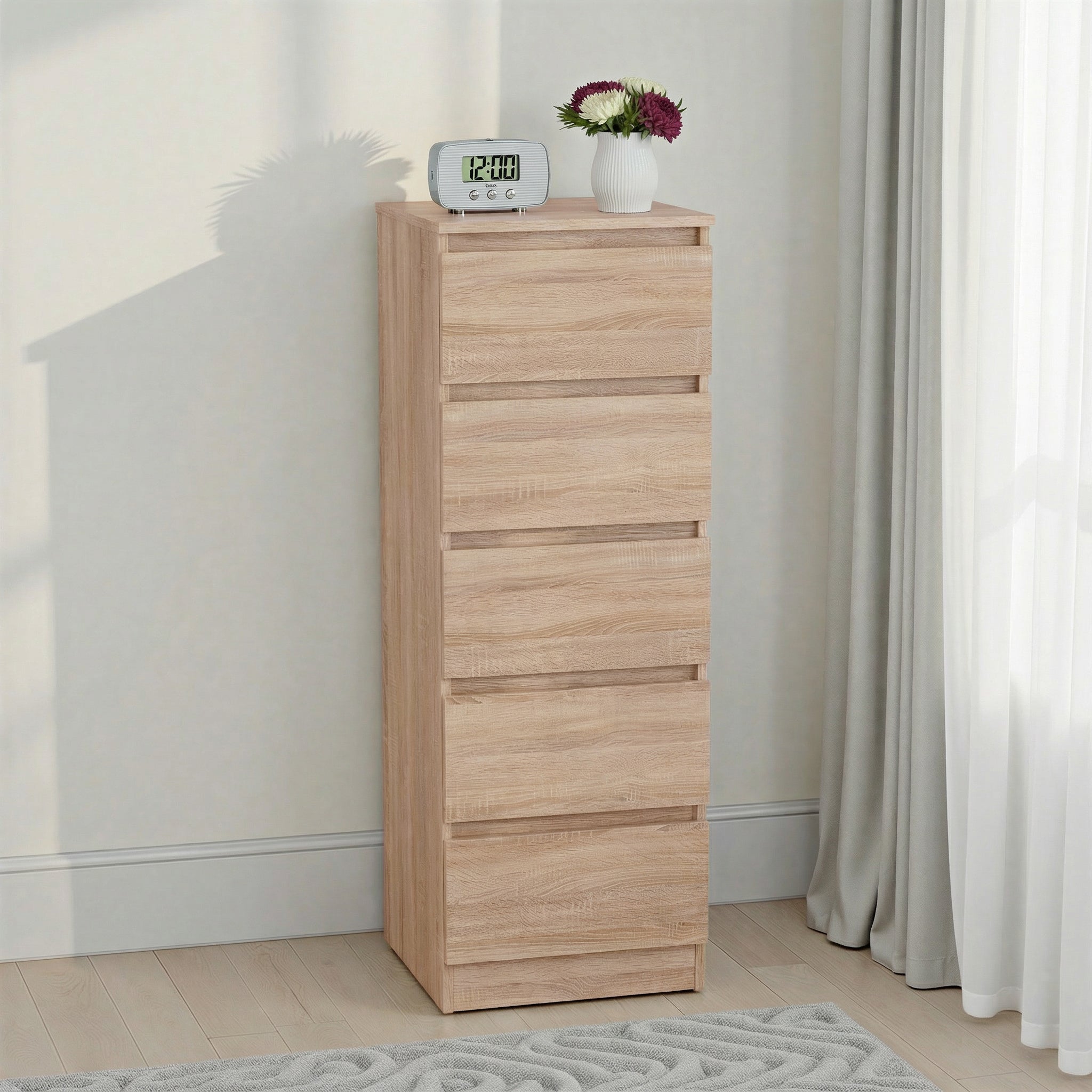 Malvern 5 Drawer Narrow Chest Sonoma Oak Effect