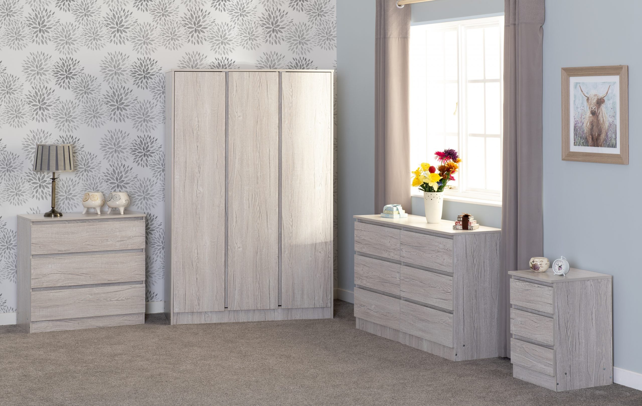 Malvern 3 Drawer Bedside Urban Snow